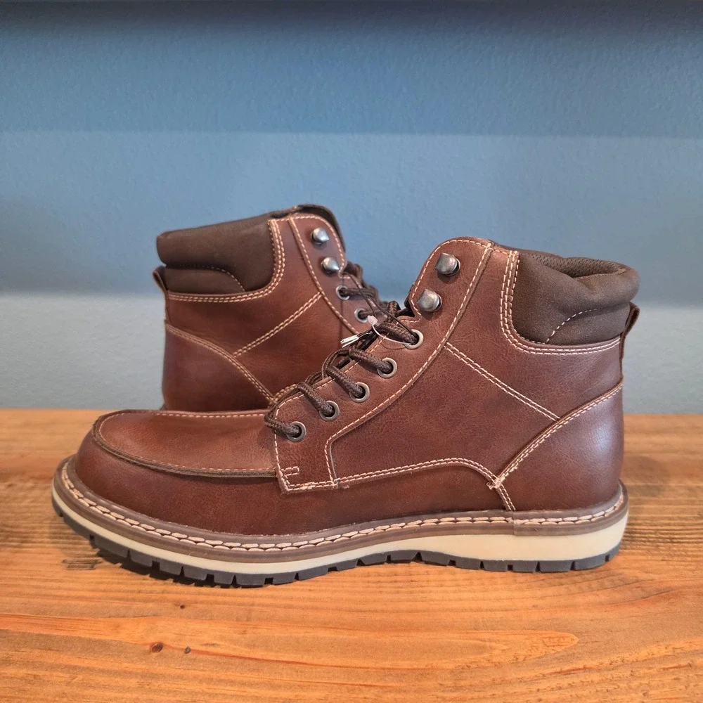 Magellan Outdoors Mens Boots Brown Moc Toe Lace Up Casual Work Ankle 10D